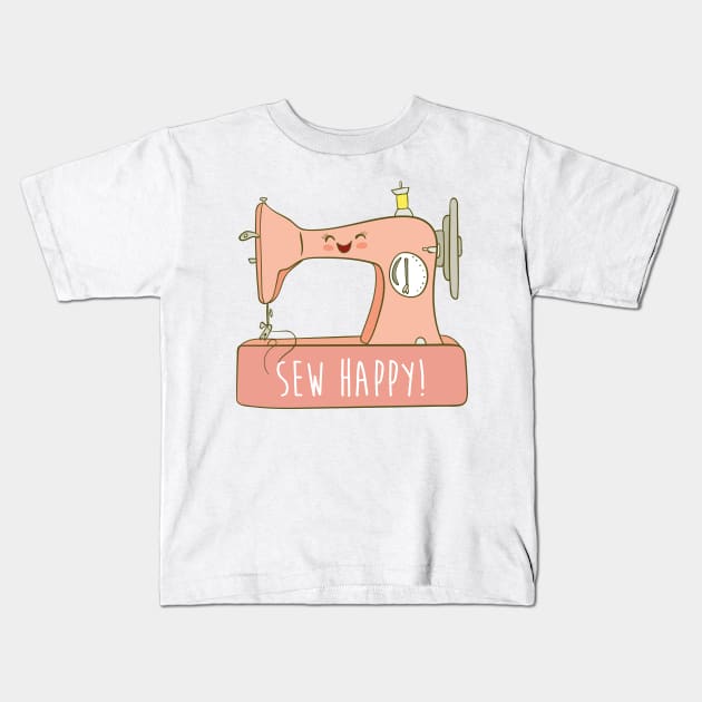 Sew Happy, Cute Sewing Kids T-Shirt by Dreamy Panda Designs